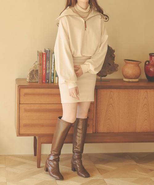 Ambre Neige(アンブルネージュ)の「ハーフジップスウェットミニワンピース/【WEB/EC限定商品】(ワンピース・レディース・アイボリー/ブラック/ダークブラウン・FREE)」の11枚目の写真