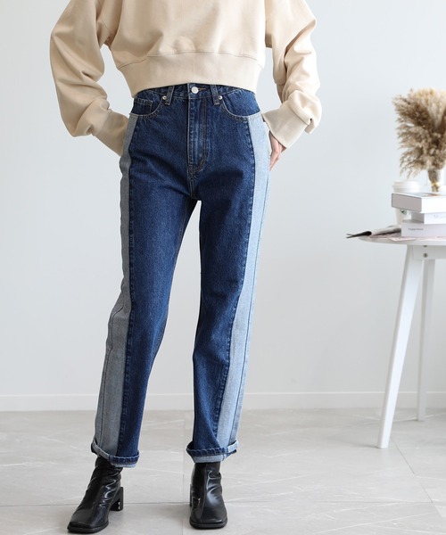 aimoha(アイモハ)の「【aimoha】オリジナル リメイク感 リバースデザインストレートジーンズ (LV)(デニムパンツ・レディース・インディゴブルー/ブラック/ブルー・SMALL/MEDIUM/LARGE/X-LARGE)」の2枚目の写真