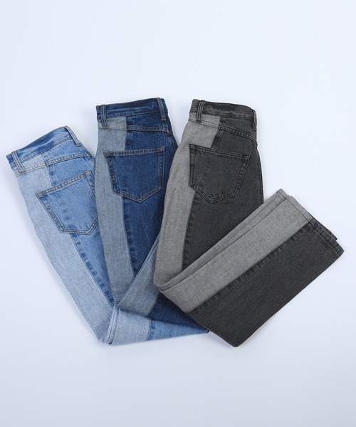 aimoha(アイモハ)の「【aimoha】オリジナル リメイク感 リバースデザインストレートジーンズ (LV)(デニムパンツ・レディース・インディゴブルー/ブラック/ブルー・SMALL/MEDIUM/LARGE/X-LARGE)」の9枚目の写真