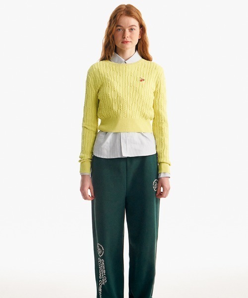 KIRSH(キルシー)の「KIRSH SMALL CHERRY CABLE CROP KNIT/キルシースモールチェリーケーブルクロップニット(ニット/セーター・レディース・アイボリー/パープル/ネイビー/ライトグリーン/ピンク・ONE SIZE)」の15枚目の写真