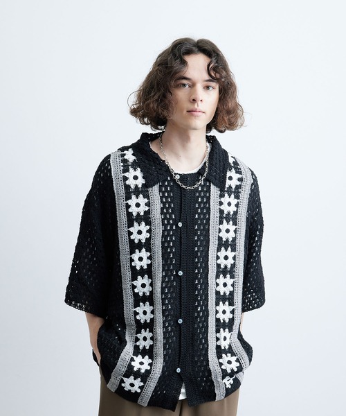 JUNRED（ジュンレッド）の「フラワークロシェハーフスリーブシャツ（シャツ/ブラウス・メンズ・ブラック/ブルー系その他4/ライトグレー・M/L）」の10枚目の写真