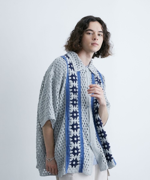 JUNRED（ジュンレッド）の「フラワークロシェハーフスリーブシャツ（シャツ/ブラウス・メンズ・ブラック/ブルー系その他4/ライトグレー・M/L）」の6枚目の写真