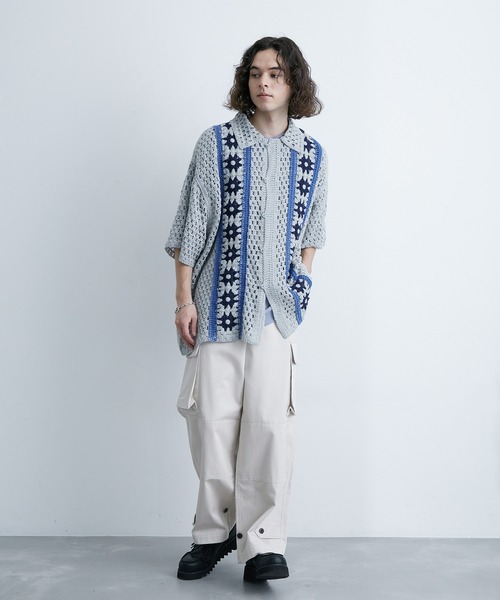 JUNRED（ジュンレッド）の「フラワークロシェハーフスリーブシャツ（シャツ/ブラウス・メンズ・ブラック/ブルー系その他4/ライトグレー・M/L）」の11枚目の写真