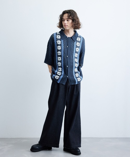 JUNRED（ジュンレッド）の「フラワークロシェハーフスリーブシャツ（シャツ/ブラウス・メンズ・ブラック/ブルー系その他4/ライトグレー・M/L）」の7枚目の写真