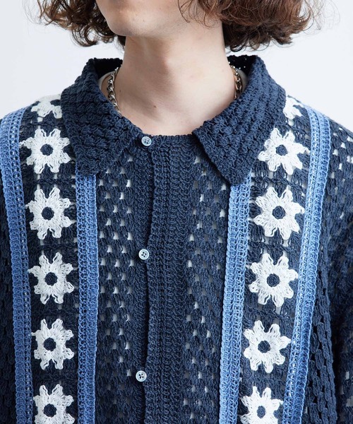 JUNRED（ジュンレッド）の「フラワークロシェハーフスリーブシャツ（シャツ/ブラウス・メンズ・ブラック/ブルー系その他4/ライトグレー・M/L）」の9枚目の写真