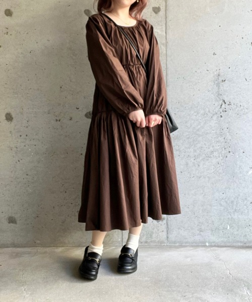 ICHI　定番ティアードワンピース　限定色ブラウン　人気 ICHI 定番ティアードワンピース 限定色ブラウン 人気