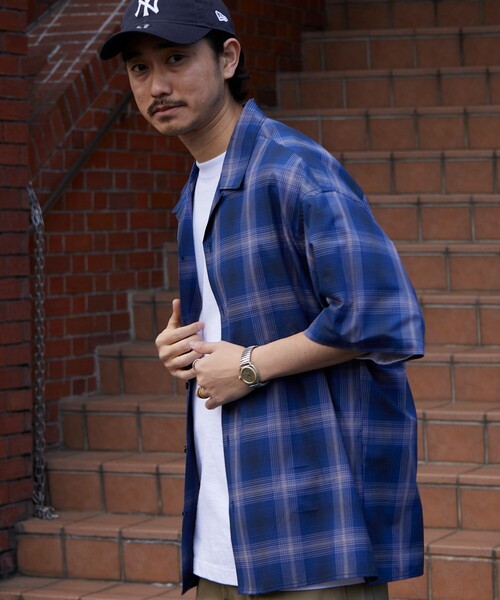 FREAK'S STORE（フリークスストア）の「【限定展開】 Relax Fit リラックスフィット オープンカラー オンブレチェック ショートスリーブシャツ（シャツ/ブラウス・メンズ・オリーブ/ブラック/ブルー・MEDIUM/LARGE/SMALL）」の16枚目の写真