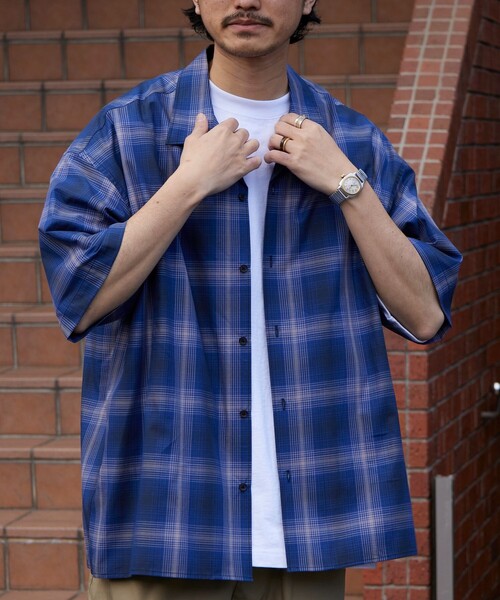 FREAK'S STORE（フリークスストア）の「【限定展開】 Relax Fit リラックスフィット オープンカラー オンブレチェック ショートスリーブシャツ（シャツ/ブラウス・メンズ・オリーブ/ブラック/ブルー・MEDIUM/LARGE/SMALL）」の17枚目の写真