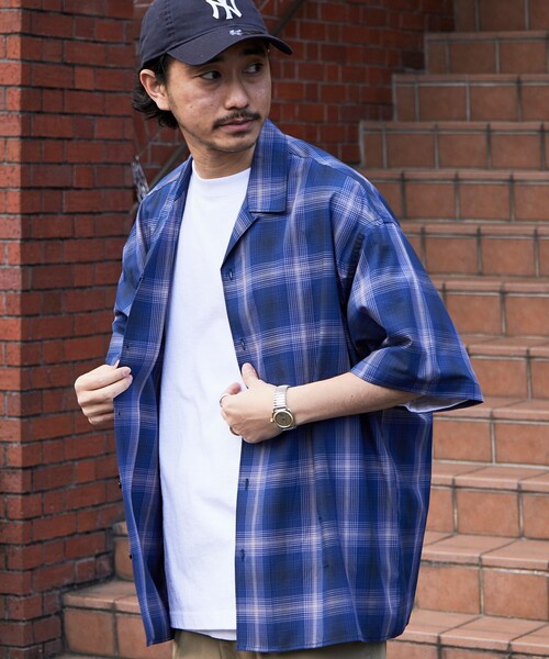 FREAK'S STORE（フリークスストア）の「【限定展開】 Relax Fit リラックスフィット オープンカラー オンブレチェック ショートスリーブシャツ（シャツ/ブラウス・メンズ・オリーブ/ブラック/ブルー・MEDIUM/LARGE/SMALL）」の18枚目の写真