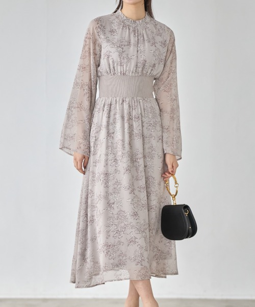 tocco closet（トッコ　クローゼット）の「【ZOZO限定】２ＷＡＹボウタイリボン付きウエストリブ切替スリットスリーブフラワープリントワンピース（ワンピース・レディース・グレイッシュベージュ/アイボリー・M）」の10枚目の写真