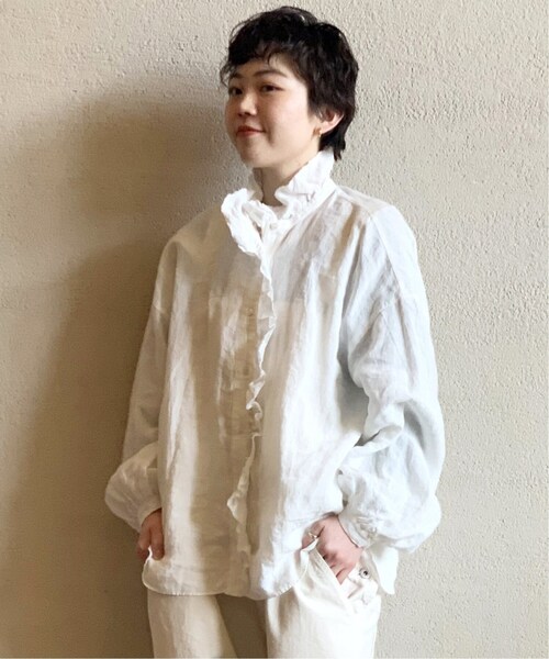 追加》リネンワッシャー フリルブラウス（シャツ/ブラウス）｜JOURNAL
