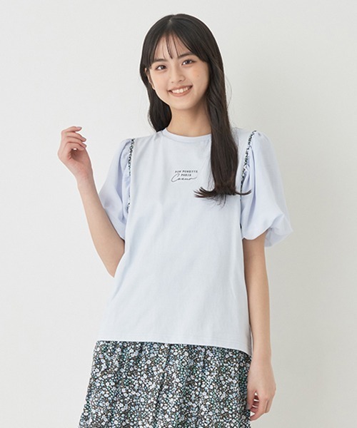 pom ponette junior(ポンポネットジュニア)の「【リバティファブリック】ボリュームスリーブトップス(Tシャツ/カットソー・キッズ・ホワイト/ライトブルー・L/M/LL/S)」の2枚目の写真