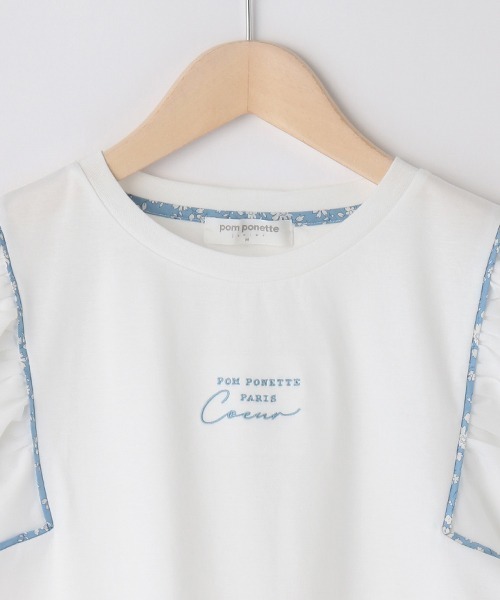 pom ponette junior(ポンポネットジュニア)の「【リバティファブリック】ボリュームスリーブトップス(Tシャツ/カットソー・キッズ・ホワイト/ライトブルー・L/M/LL/S)」の5枚目の写真