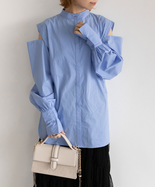 RANDA（ランダ）の「マルチウェイオーバーシャツ（シャツ/ブラウス・レディース・ホワイト/ピンク/ストライプ・FREE）」の3枚目の写真