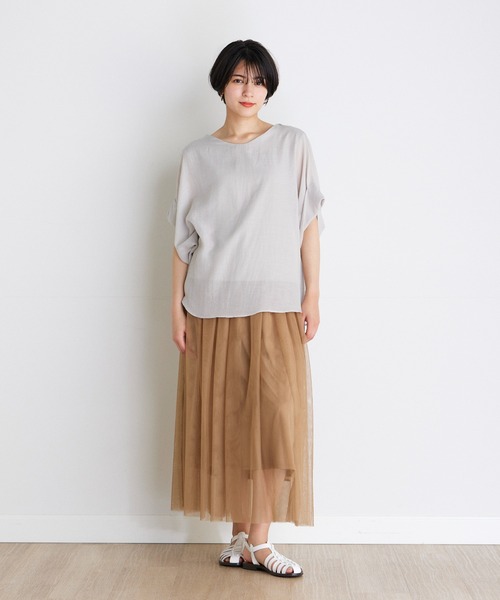 INED CLARO（イネドクラロ）の「エステルローン ボートネックブラウス（シャツ/ブラウス・レディース・ブルー/ベージュ/チャコールグレー・フリー）」の4枚目の写真