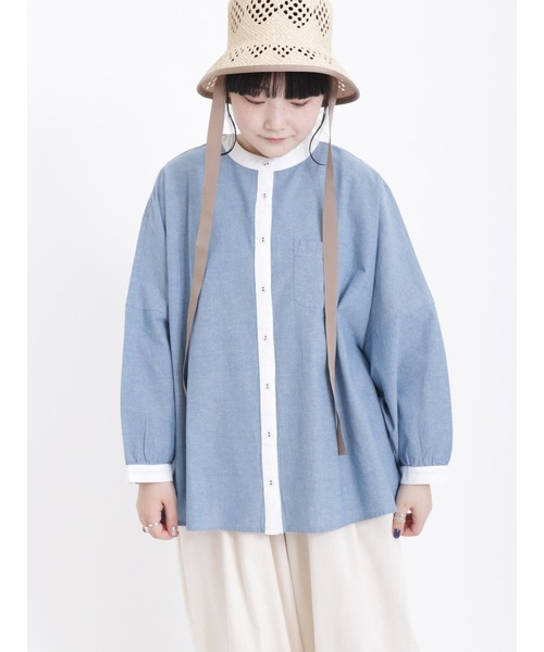 Samansa Mos2（サマンサ モスモス）の「ドルマンスリーブクレリックシャツ（シャツ/ブラウス・レディース・ブルー/ブラック/ベージュ/モカ・ﾌﾘ-）」の6枚目の写真