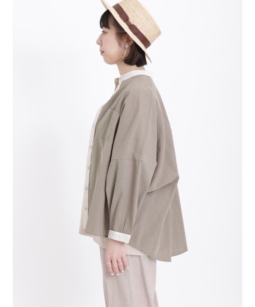 Samansa Mos2（サマンサ モスモス）の「ドルマンスリーブクレリックシャツ（シャツ/ブラウス・レディース・ブルー/ブラック/ベージュ/モカ・ﾌﾘ-）」の21枚目の写真