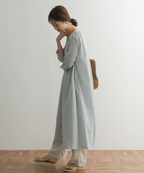 URBAN RESEARCH DOORS（アーバンリサーチドアーズ）の「ストライプフロントオープンシャツワンピース（ワンピース・レディース・グリーン系その他/ブルー系その他/パープル系その他/オレンジ系その他・MEDIUM）」の16枚目の写真