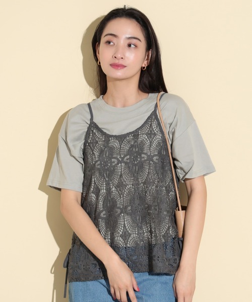 セール】【2点セット】シアーレースビスチェ × Tシャツ（Tシャツ