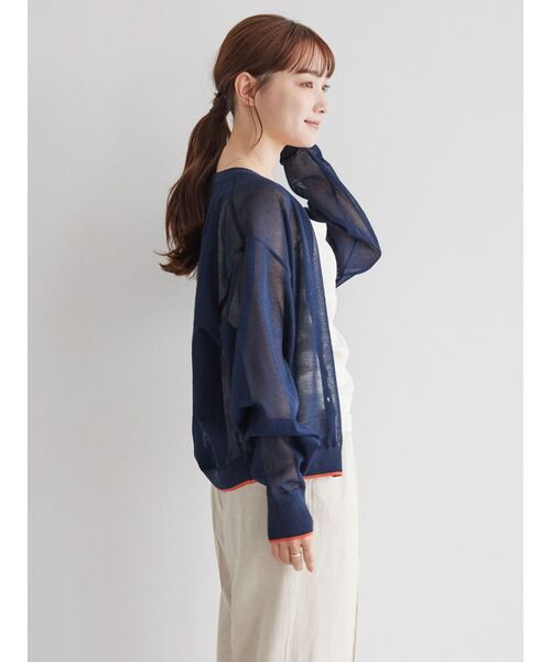 AMERICAN HOLIC（アメリカンホリック）の「Vネック配色シアーカーディガン（カーディガン/ボレロ・レディース・ブラック/グリーン/ネイビー・L/M）」の7枚目の写真