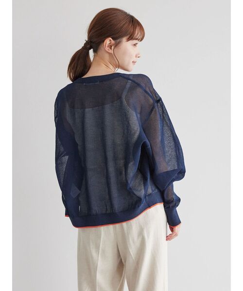 AMERICAN HOLIC（アメリカンホリック）の「Vネック配色シアーカーディガン（カーディガン/ボレロ・レディース・ブラック/グリーン/ネイビー・L/M）」の8枚目の写真