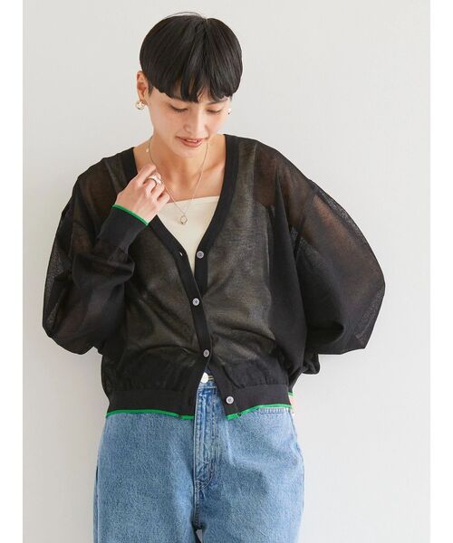 AMERICAN HOLIC（アメリカンホリック）の「Vネック配色シアーカーディガン（カーディガン/ボレロ・レディース・ブラック/グリーン/ネイビー・L/M）」の17枚目の写真