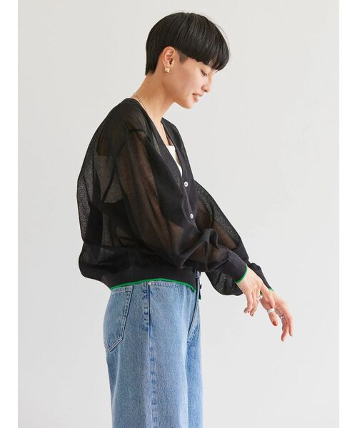 AMERICAN HOLIC（アメリカンホリック）の「Vネック配色シアーカーディガン（カーディガン/ボレロ・レディース・ブラック/グリーン/ネイビー・L/M）」の19枚目の写真