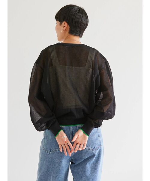 AMERICAN HOLIC（アメリカンホリック）の「Vネック配色シアーカーディガン（カーディガン/ボレロ・レディース・ブラック/グリーン/ネイビー・L/M）」の21枚目の写真