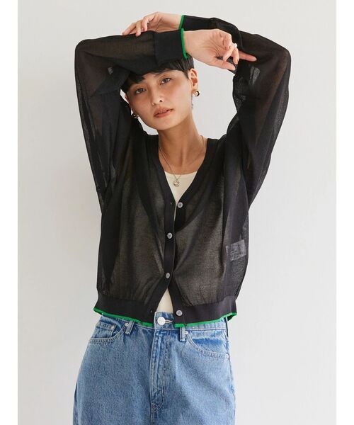 AMERICAN HOLIC（アメリカンホリック）の「Vネック配色シアーカーディガン（カーディガン/ボレロ・レディース・ブラック/グリーン/ネイビー・L/M）」の22枚目の写真