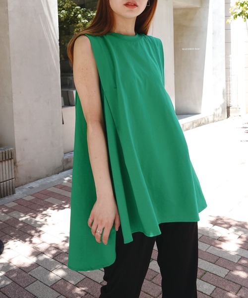 CORNERS（コーナーズ）の「シルケット天竺Aラインタンクチュニック（タンクトップ・レディース・グリーン/ホワイト/ブラック/ブルー/クリーム・M）」の5枚目の写真