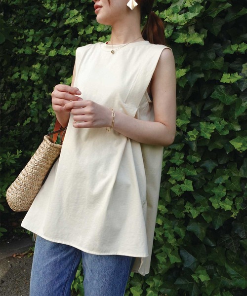 CORNERS（コーナーズ）の「シルケット天竺Aラインタンクチュニック（タンクトップ・レディース・グリーン/ホワイト/ブラック/ブルー/クリーム・M）」の21枚目の写真