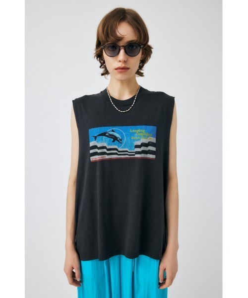 MOUSSY(マウジー)の「LEAPING DOLPHINS NS Tシャツ(タンクトップ・レディース・オフホワイト/ライトブラック・FREE)」の4枚目の写真
