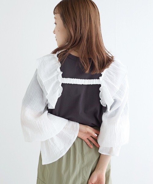 w closet（ダブルクローゼット）の「フリルスリーブボレロ（その他トップス・レディース・ブラック/オフホワイト/イエロー・FREE）」の4枚目の写真