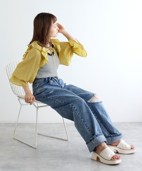 w closet（ダブルクローゼット）の「フリルスリーブボレロ（その他トップス・レディース・ブラック/オフホワイト/イエロー・FREE）」の5枚目の写真