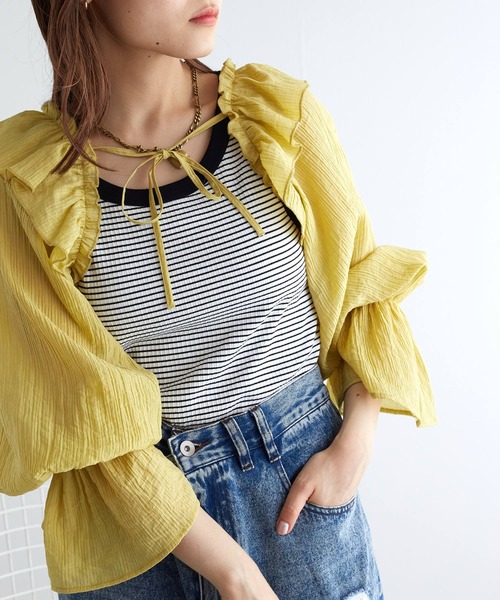 w closet（ダブルクローゼット）の「フリルスリーブボレロ（その他トップス・レディース・ブラック/オフホワイト/イエロー・FREE）」の6枚目の写真