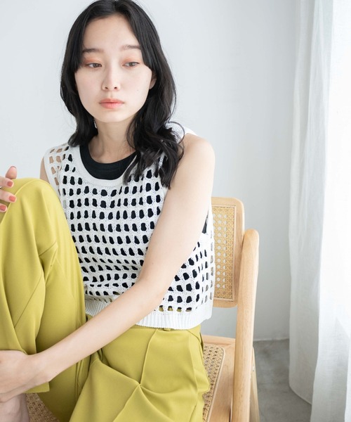 WEGO（ウィゴー）の「WEGO/メッシュニットタンク（ベスト・レディース・ブラウン/ホワイト・FREE）」の2枚目の写真