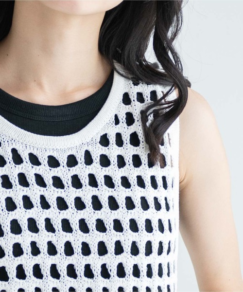 WEGO（ウィゴー）の「WEGO/メッシュニットタンク（ベスト・レディース・ブラウン/ホワイト・FREE）」の5枚目の写真