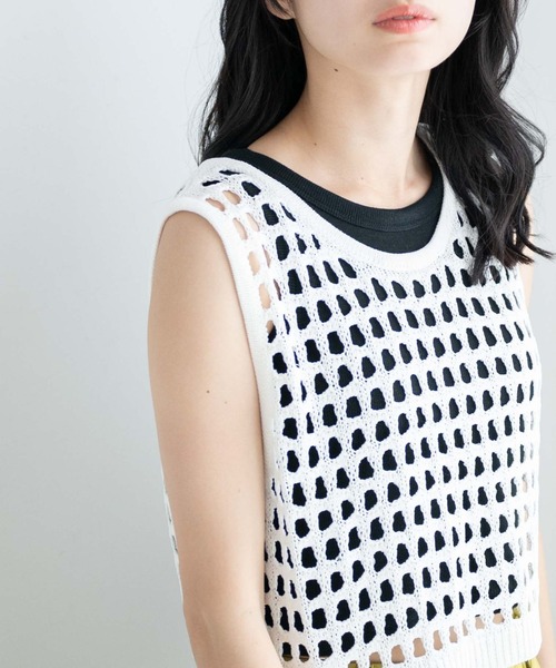 WEGO（ウィゴー）の「WEGO/メッシュニットタンク（ベスト・レディース・ブラウン/ホワイト・FREE）」の7枚目の写真