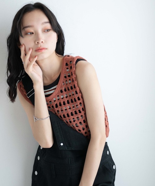 WEGO（ウィゴー）の「WEGO/メッシュニットタンク（ベスト・レディース・ブラウン/ホワイト・FREE）」の13枚目の写真