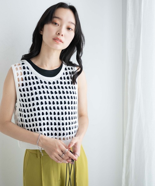 WEGO（ウィゴー）の「WEGO/メッシュニットタンク（ベスト・レディース・ブラウン/ホワイト・FREE）」の8枚目の写真