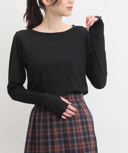 Honeys（ハニーズ）の「サムホール付シアートップス（Tシャツ/カットソー・レディース・アイボリー/ライトグレー/ブラウン/ブルー系その他/ブラック・L/S/M/LL）」の3枚目の写真