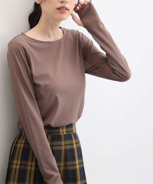 Honeys（ハニーズ）の「サムホール付シアートップス（Tシャツ/カットソー・レディース・アイボリー/ライトグレー/ブラウン/ブルー系その他/ブラック・L/S/M/LL）」の16枚目の写真