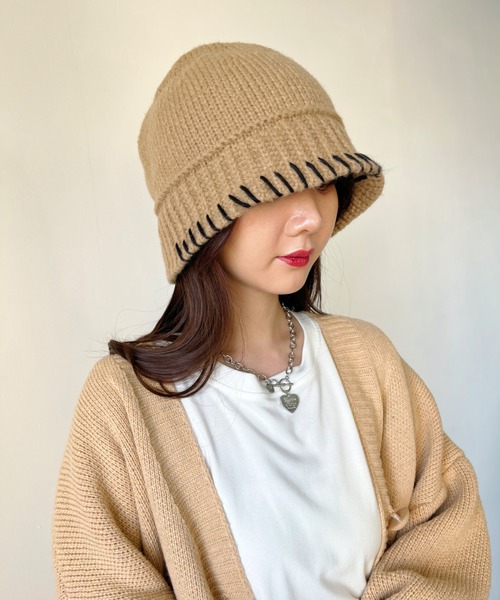 CLEA（クレア）の「リンキング刺繍かぎ編みニットバケハ（ハット・レディース・ブラウン/ブラック/アイボリー/カーキ・FREE）」の7枚目の写真