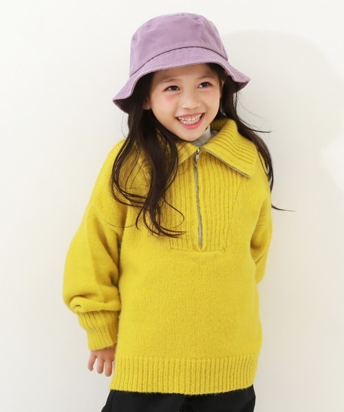 devirock(デビロック)の「ハーフジップ やわらかニットプルオーバー(ニット/セーター・キッズ・マスタード/ピンク系7/グレー・S/L/M)」の1枚目の写真