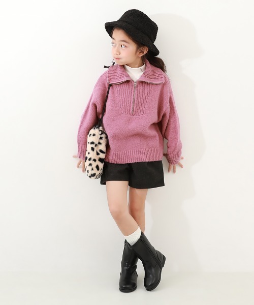 devirock(デビロック)の「ハーフジップ やわらかニットプルオーバー(ニット/セーター・キッズ・マスタード/ピンク系7/グレー・S/L/M)」の10枚目の写真