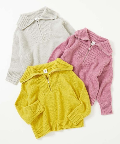 devirock(デビロック)の「ハーフジップ やわらかニットプルオーバー(ニット/セーター・キッズ・マスタード/ピンク系7/グレー・S/L/M)」の6枚目の写真