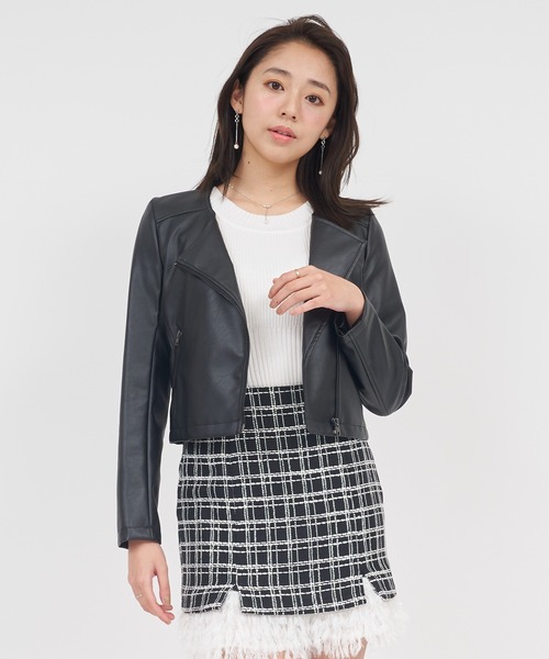 ROYAL PARTY（ロイヤルパーティー）の「ノーカラーライダースジャケット（ライダースジャケット・レディース・ライトグレー/ブラック/ベージュ・FREE）」の4枚目の写真