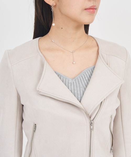 ROYAL PARTY（ロイヤルパーティー）の「ノーカラーライダースジャケット（ライダースジャケット・レディース・ライトグレー/ブラック/ベージュ・FREE）」の8枚目の写真