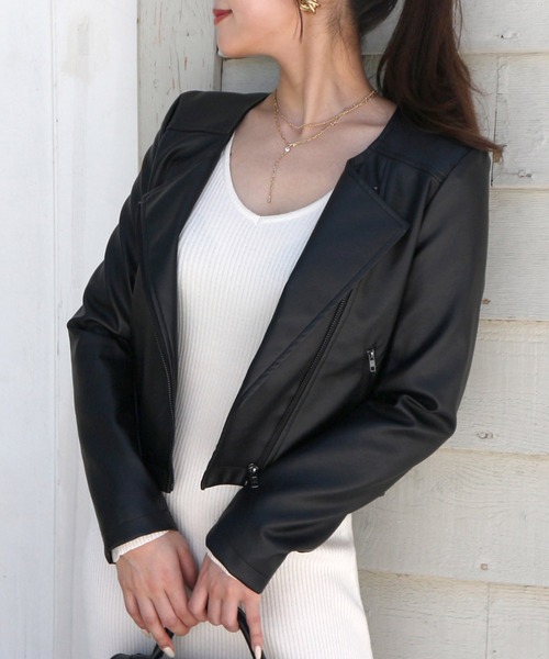 ROYAL PARTY（ロイヤルパーティー）の「ノーカラーライダースジャケット（ライダースジャケット・レディース・ライトグレー/ブラック/ベージュ・FREE）」の19枚目の写真