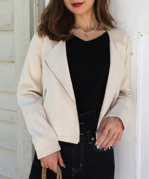 ROYAL PARTY（ロイヤルパーティー）の「ノーカラーライダースジャケット（ライダースジャケット・レディース・ライトグレー/ブラック/ベージュ・FREE）」の18枚目の写真